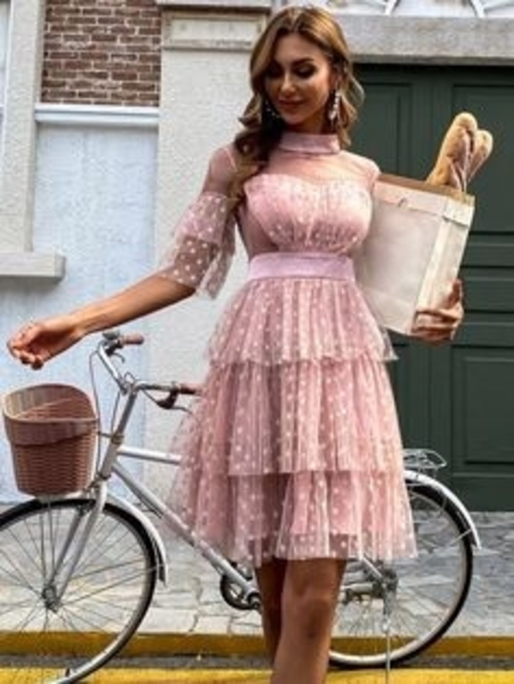 Chiffon Tiered Pink Polka Dot Dress NWT